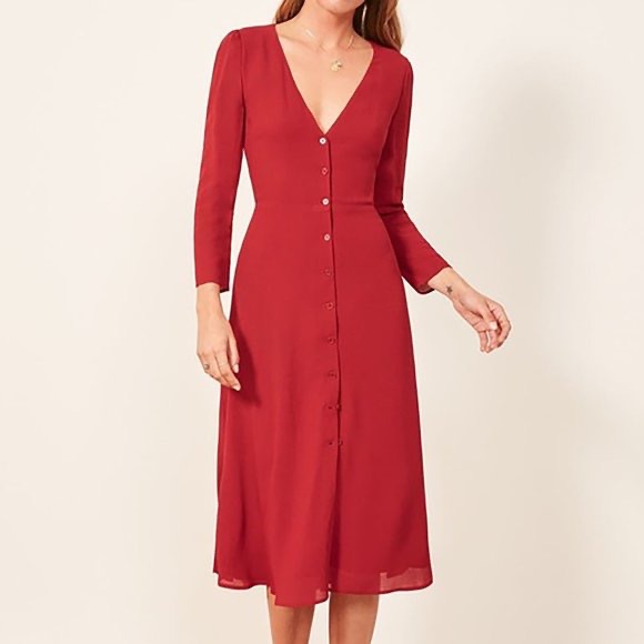 Reformation Alma Dress In Crimson